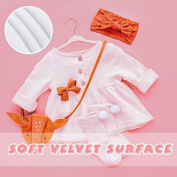 ManGotree Baby Velvet Hangers with 360° Swivel Rose Gold Hook, 10.95" Non-Slip Toddler Hangers, Ultra Thin Space Saving Infant Hangers for Kids Clothes, 15 Pack (White)