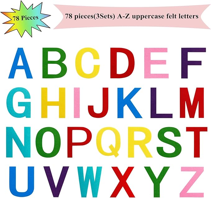 Craftstory Kids Felt-Alphabet Letters for Toddlers Preschool with 78 Pieces ABC Upper Case Letters for Crafts Kits, Montessori Teacher Aide