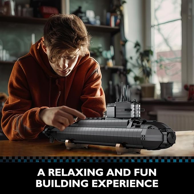 JMBricklayer Nuclear Submarine Building Sets - Military Submarine Toys with Lights, WW2 History Collectible Home Decor Battleship Construction Set, Army Toy Gifts for Boys Men Adults