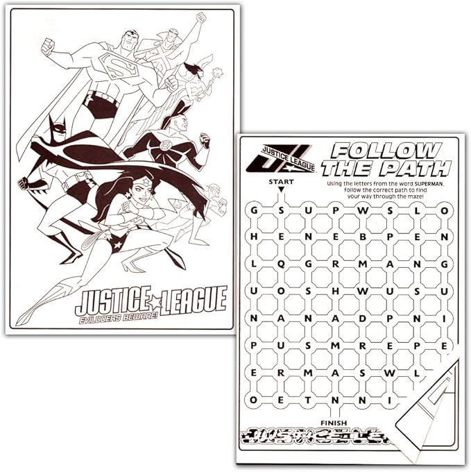 DC Comics® Justice League Coloring and Activity Book Bundle with 2 Books Featuring Batman, Superman, Wonder Woman, Green Lantern, The Flash, Aquaman, and Cyborg