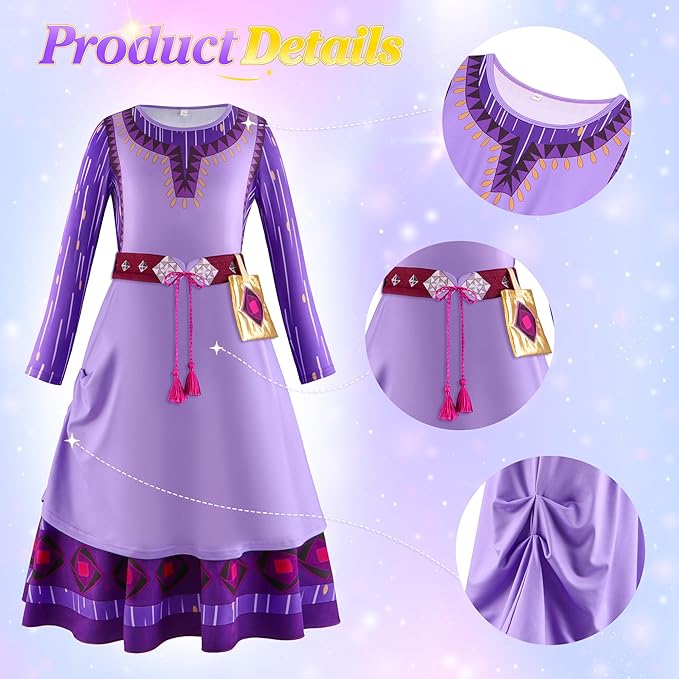 Princess Costume for Girls Purple Princess Dress Set Halloween Costume