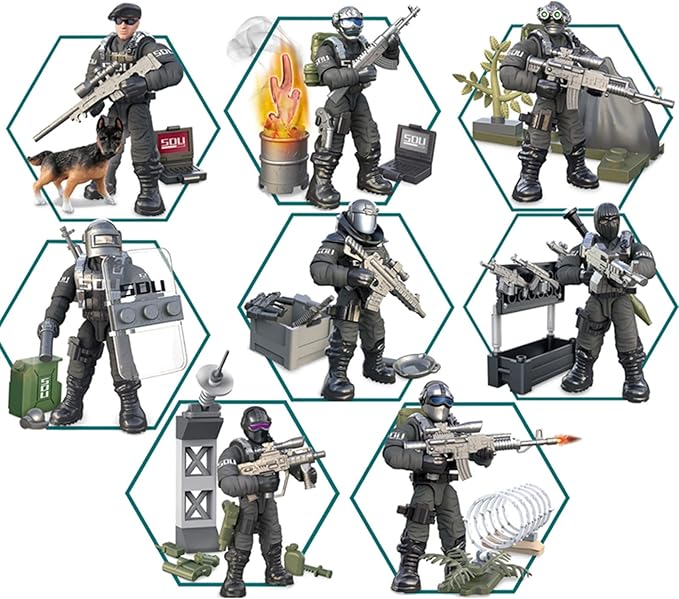MEIEST SWAT Model Equipment Assembly Building Block Toys,8 PCS City Police Action Mini-Figures with Multiple Military Weapons Accessories,Party Favors Set