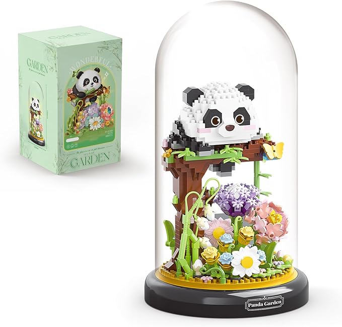 Panda Flower Bouquet Building Set for Adults, Animals Flowers Plants Decor with Dust Cover, Birthday Gift Building Toy for Boys Girls, 999 PCS Mini Building Blocks, Not Compatible with Lego