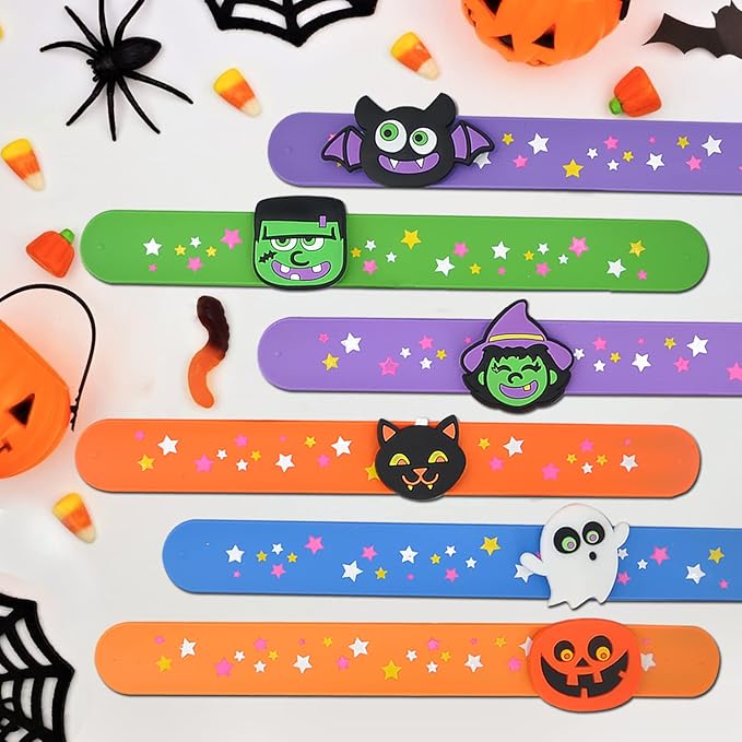 Welkin 6PCS Halloween Slap Bracelets For Kids,Colorful Silicone Bracelet, Soft and Safe Slap Bracelets Party Decorations Favors，Kids halloween Party Gift (Halloween)