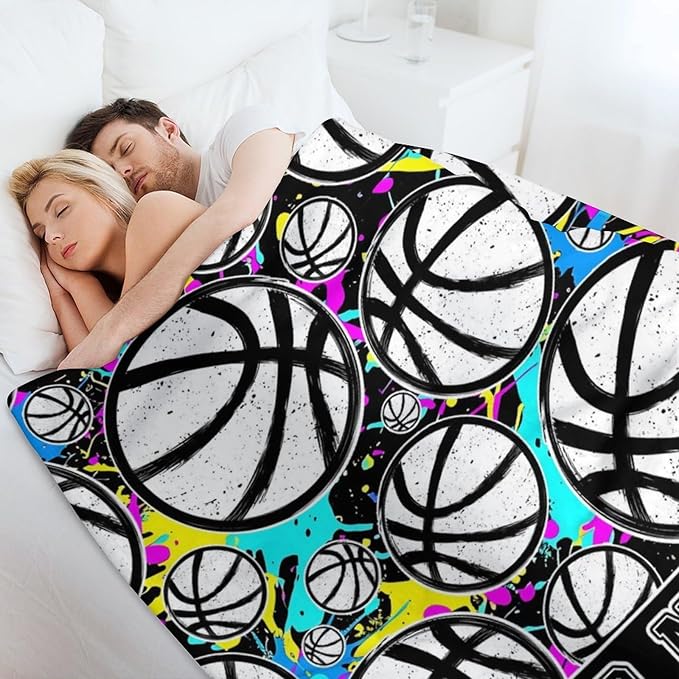 Custom Basketball Blanket - Soft Flannel Sports Basketball Blankets for Girls Boys Kids Basketball Lovers - Warm Basketball Throw Blankets for All Season Lap, Chair, Sofa - 50"x40"