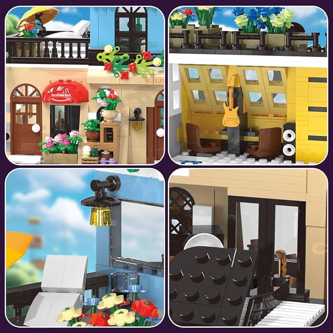 City Hotel Building Block Set with LED, Construction House Building Toy Gift for Adult Teen Age 14,Mini Bricks 1464pcs (Not Compatible with Lego)