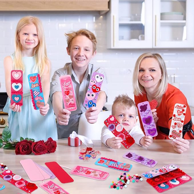 JULBEAR 36 Sets Valentine's Day Crafts Kits DIY Foam Bookmarks Decorations Art Sets Hearts Foam Self-Adhesive Stickers Arts for Kids Valentine's Mother's Day Classroom Activities Gift Exchange
