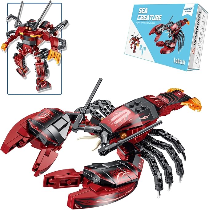 Sea Creatures Building Toy Ocean Animal Building Blocks Sets 2 in 1 Lobster Figures for 6 Plus Years Old Boys and Girls Gift for Birthday Christmas (263pcs)