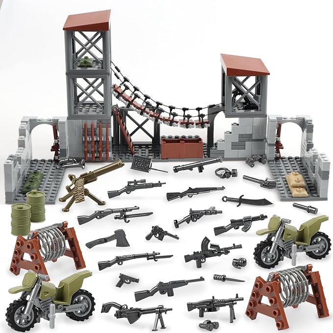 Finger Rock Military Base Series Small Suspension Building Set, WW2 Army Mini War Accessories Kits, DIY Defence Base Guard Tower Base Guns Army Supplies Block Toy for Kids 8 10 12 14