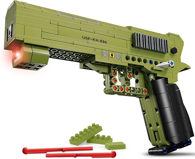 Finger Rock Gun Building Blocks Sets, 1:1 Simulation Shooting Toy USP Pistol Model Building Kit, Rifle Weapon Collectible Gift for Military Enthusiasts, Adults Kids 14+ (362 pcs)