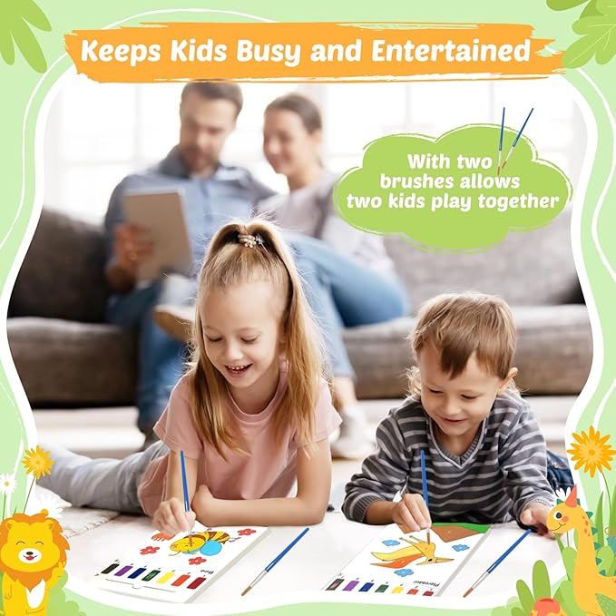 Water Coloring Books for Toddlers - Easter Basket Stuffers Watercolor Paint Book Drawing Art Paper for Kids Mess Free Craft Supplies kit Toy for Age 3 4 5 6 Valentines Birthday Gift(Dinosaur,Animals)