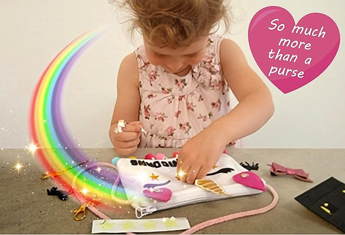 Make Your Own Unicorn Purse Kit, Arts and Crafts for Kids, DIY Unicorns Gifts for Girls Ages 3 4 5 6 7 8 Years and Up (No Sewing Needed), Magical Unicorn Toy Bag, Creative Girl's Project.