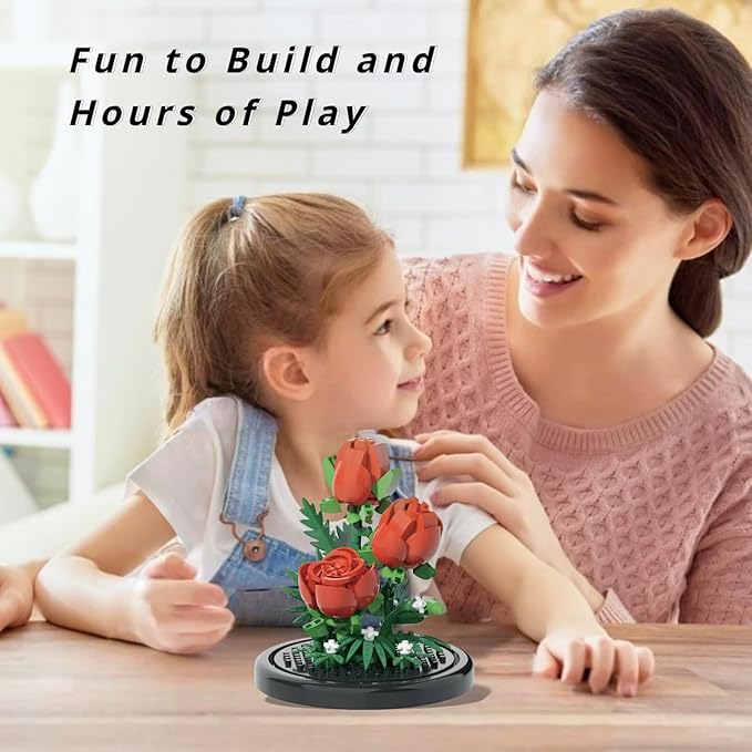 Red Rose Flowers Micro Bricks Building Set with Dust Cover,Artificial Flowers Botanical Collection for Home Decor, Creative Gifts for Adults Women Boys Girls,254 Pieces