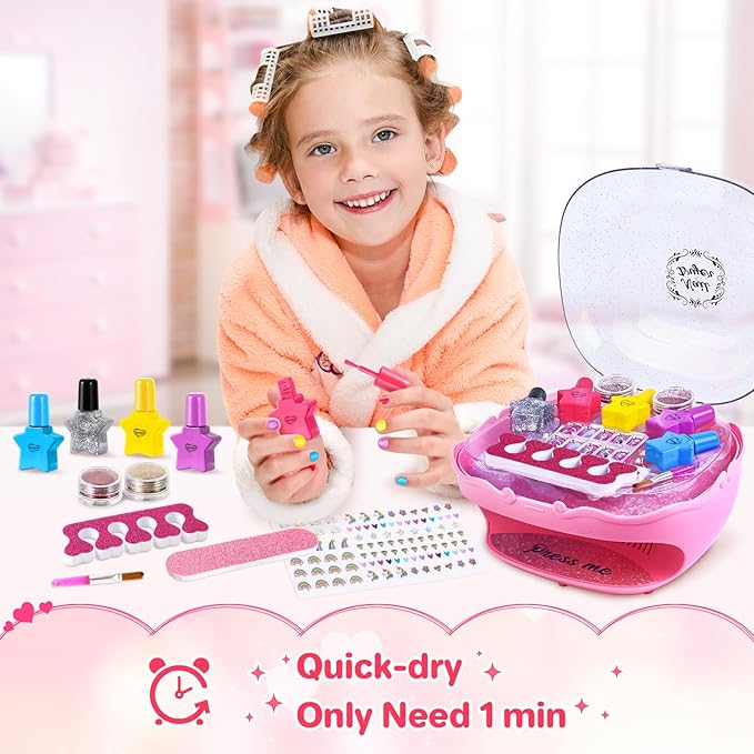 Shemira Nail Polish Kit For Girls Ages 7-12 Years Old, Nail Art Toy For Girls 5 6 7 8 9 10 11 12 Years Old, Nail Art Studio With Pink Nail Dryer For Girls, Christmas Birthday Gifts For Girls 5-7 8-10