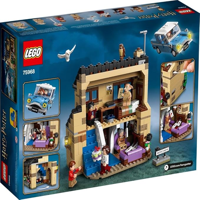 LEGO Harry Potter 4 Privet Drive 75968 House and Ford Anglia Flying Car Toy, Wizarding World Gifts for Kids, Girls & Boys with Harry Potter, Ron Weasley, Dursley Family, and Dobby Minifigures
