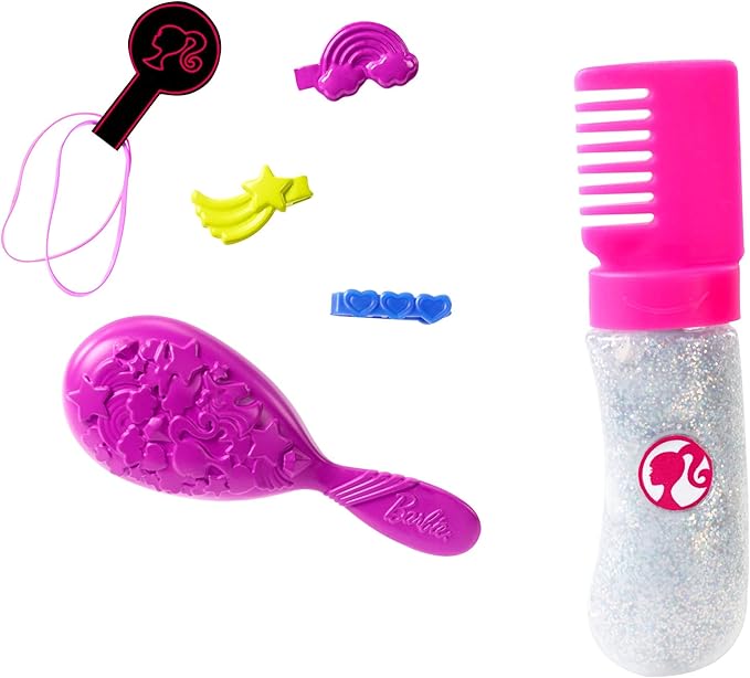 Barbie Rainbow Sparkle Hair Doll Featuring Extra-Long 7.5-inch Brunette Hair with a Hidden Rainbow of Five Colors, Sparkle Gel and Comb and Hairstyling Accessories, Gift for 5 to 7 Year Olds