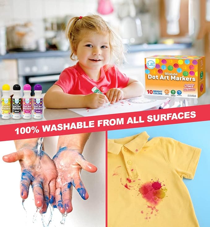 Dot Markers for Toddlers Activities and Kids 10 Colors Washable Bingo Daubers, Dot Art, Toddler Art and Crafts, Bingo Markers and Includes a Free Dotting Markers Activity Book