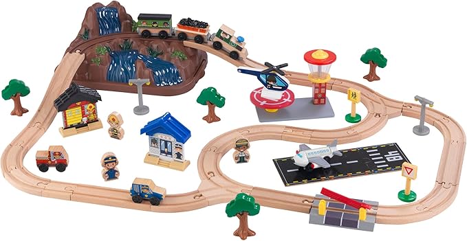 KidKraft Bucket Top Mountain Train Set with 61 Pieces, Magnetic Train, Wooden Tracks and Storage, Gift for Ages 3+