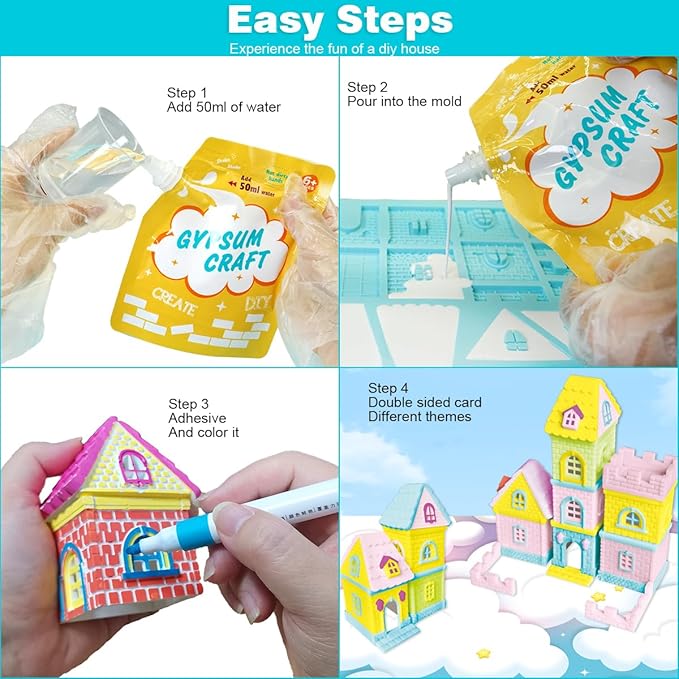 Arts and Crafts for Kids Ages 6-12, Build Color Your Own House, Painting Kit for Girl, Educational Toy Christmas Birthday Gift for Boys Girls