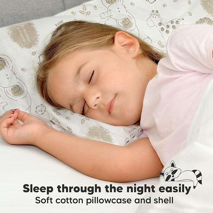 Toddler Pillow with Pillowcase - 13x18 My Little Dreamy Pillow, Organic Cotton Toddler Pillows for Sleeping, Kids Pillow,Travel Pillows,Mini Pillow,Nursery Pillow,Toddler Bed Pillow (KeaSafari)