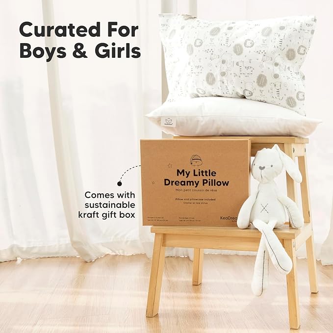 Toddler Pillow with Pillowcase - 13x18 My Little Dreamy Pillow, Organic Cotton Toddler Pillows for Sleeping, Kids Pillow, Travel Pillows, Mini Pillow, Nursery Pillow, Toddler Bed Pillow (Flora Vale)