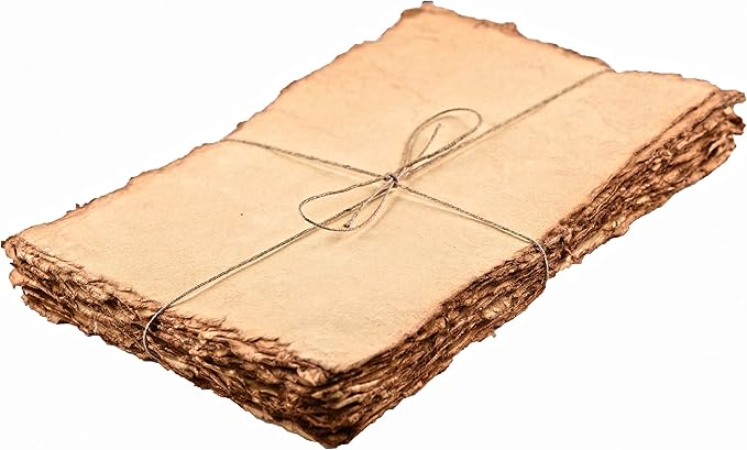 LEATHER VILLAGE Watercolor Paper - 6 X 4 inches, 50 Sheets - Mixed Media Watercolor Paper - 150 GSM Thick Deckle Edge Virgin Cotton Handmade Paper - Vintage Toned