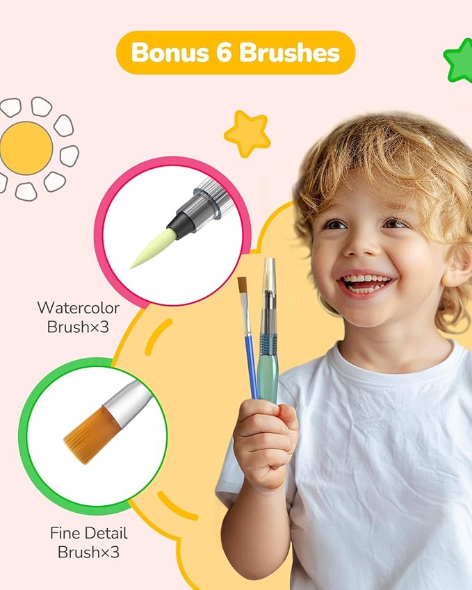 TECJOE 3 Pack Paint with Water Coloring Books for Toddlers, Watercolor Paint Set with 6 Brushes, Painting Activity for Kids Ages 4 5 6 7 8, Arts & Crafts Toy, Princess, Dinosaur & Sea