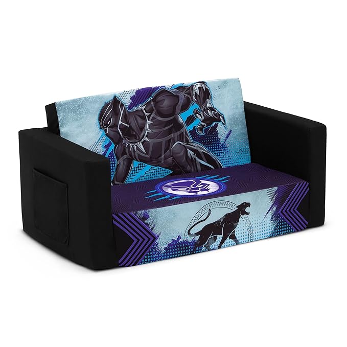 Delta Children Marvel Black Panther Cozee Flip-Out Sofa with Memory Foam - 2-in-1 Convertible Sofa to Lounger, Black