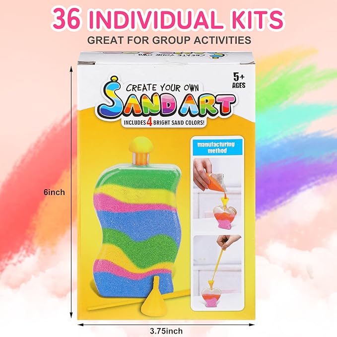 Deekin 24 Sets Sand Art Kits for Kids Create Your Own Clear Sand Art Bottles with Funnels and Sticks, DIY Colored Bottles Crafts for Boys Girls