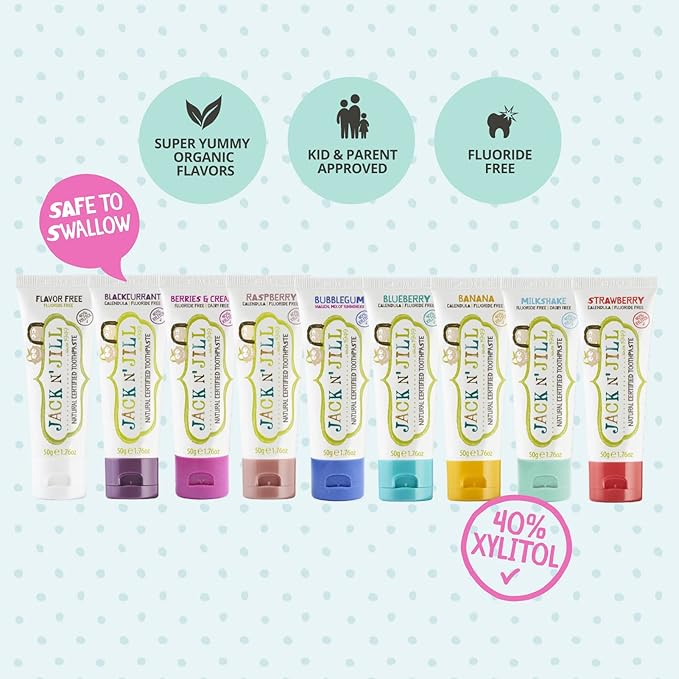 Jack N' Jill Natural Toddler Toothpaste for Baby, Kids and Infants 6 Months & Up, Fluoride Free Training Toothpaste for Toddlers 1-3 (1.76 Fl Oz (Pack of 6), Raspsberry)