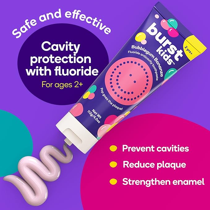 BURST Marshmallow Sparkle Kids Toothpaste with Fluoride (4oz/2 Pack) | Great Tasting | Flavored for Children & Toddlers | Anticavity | Dye Free & Vegan | Safe for Kids Ages 2+