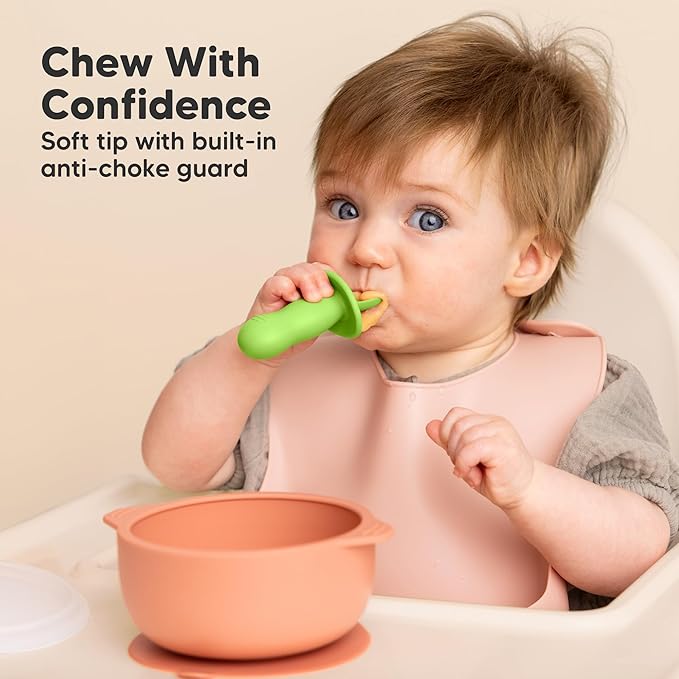 KeaBabies 4-Pack Silicone Baby Spoons and Forks Set - Baby Spoon Self Feeding, BLW Baby Utensils 6-12 Months, Baby Led Weaning Feeding Spoon, Teething Infant Baby First Food Training Pre Spoon (Kea)