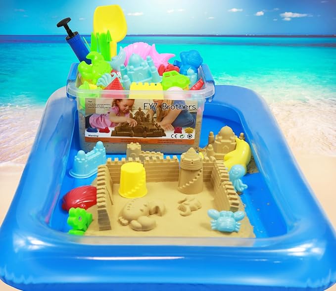 Play Sand Kit, 54Pcs Sandbox Toys Set for Boys Girls, 3lbs Magic Beige Sand, Mold Tools, Inflatable Tray, Storage Box, Funny Birthday Christmas Gift