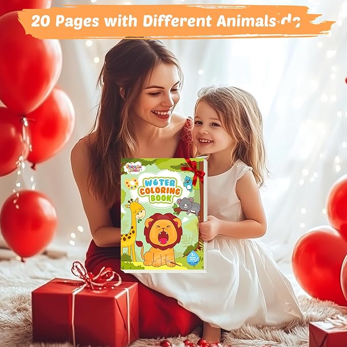 Water Coloring Books for Toddlers - Easter Basket Stuffers Watercolor Paint Book Drawing Art Paper for Kids Mess Free Craft Supplies kit Toy for Age 3 4 5 6 Valentines Birthday Gift(Animal)