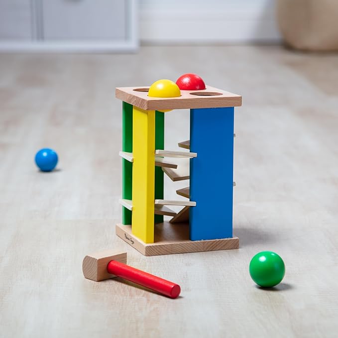 Melissa & Doug Deluxe Pound and Roll Wooden Tower Toy With Hammer - Pound A Ball, Educational Toddler Toys, Wooden Pounding Bench For Ages 2+