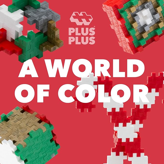PLUS PLUS 240 Piece Interlocking Building Blocks for Kids, Open Ended Connecting Toys, STEM Bin Classroom Mini Manipulatives - Holiday Mix Play Tube