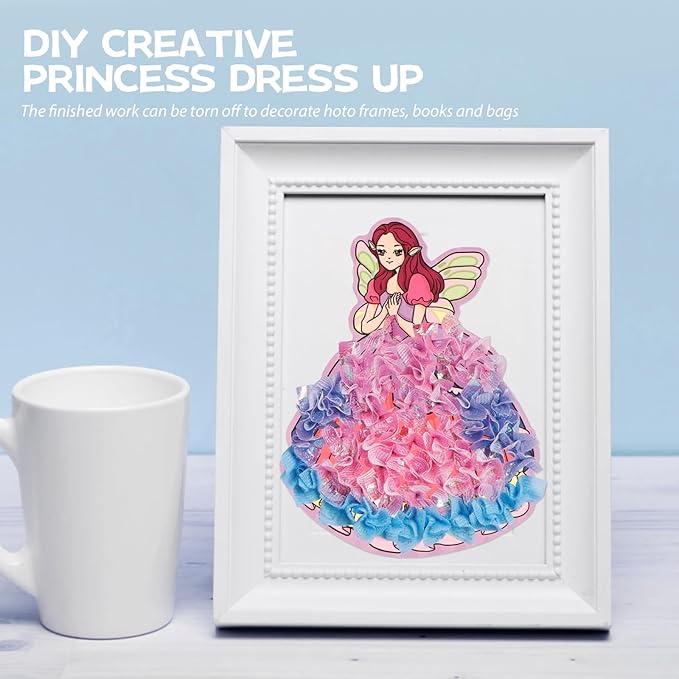 mayace Fabric Art Frenzy - 3 in 1 Creative Puzzle Puncture Painting Poke Art Kits for Kids, Childhood Infinite Dream Hand-Painted Princess Dress-up Drawing Book for Girls Kids (Purple)