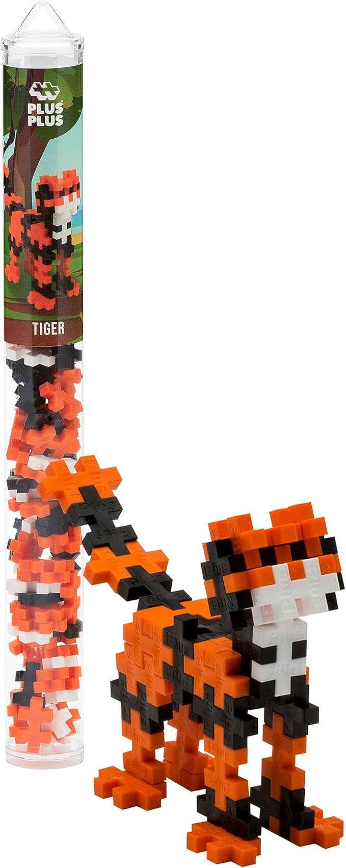 Plus Plus 3D Animal Figure Building Block Set, 70 Mini Interlocking Puzzle Pieces, Fun Stem Toys for Kids - Tiger Maker Tube