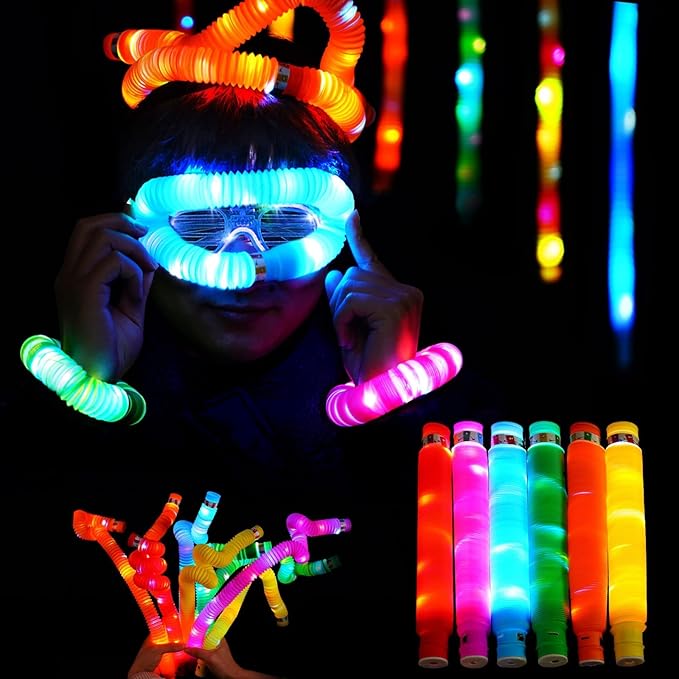 SCIONE 6 PCS Light up Party Favors Supplies for Kids 4-8-12, Bulk Glow Sticks Bracelet Necklace Accessories for Neon Birthday Return Gifts Treats, Valentines Goodie Bag Stuffer Fillers