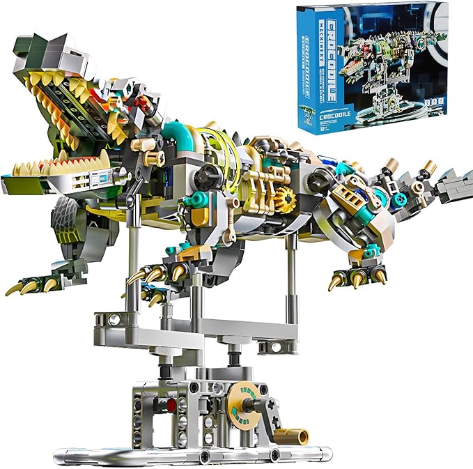Mechanical Crocodile Building Set 996 Pieces Movable Animal with Display Stand Amphibians Building Block Toy Home Decor Gifts for Boys Teens Kids Adults Ages 6+