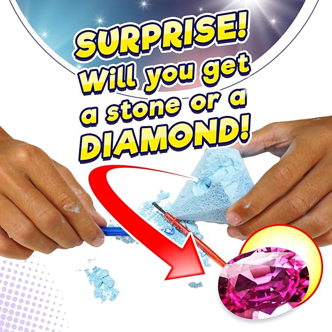 JA-RU Real Diamond Mine Gemstone Dig Kit (6 Packs) Mystery Rock, Minerals, and Gems for Kids | Break Your Own Geodes and a Chance to Get 1 Real Diamond | Party Favors for Kids Goodie Bags. 4630-6s