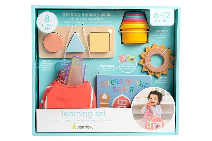 Pearhead Learning Kit for Babies 6+ Months, 8 in 1 Learning Educational Set for Babies, Play Set for Early Development and Motor Skills, Montessori Toys for Babies 6+ Months