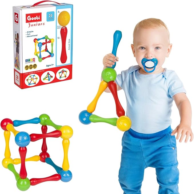 Goobi 20 Piece Construction Set Large Building Blocks Developmental Play Sticks STEM Learning Vibrant Colors Creativity Imagination 3D Puzzle Educational Toys for 1 Year Old Toddlers Preschool