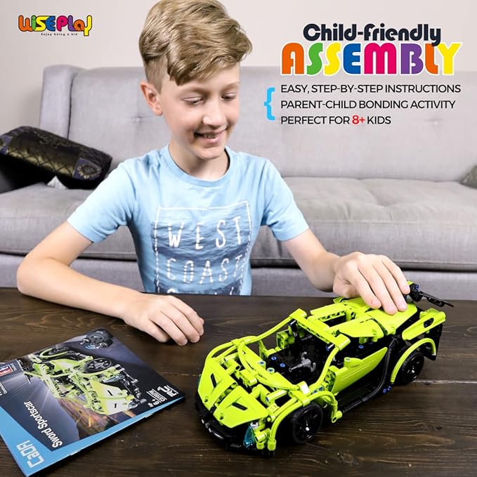 WISEPLAY Remote Control Car Building Kit, 453PCS Stem Toy for Kids Age 8-10, Great RC Car for 10-Year-Old Boys & Girls, Excellent Gift Idea