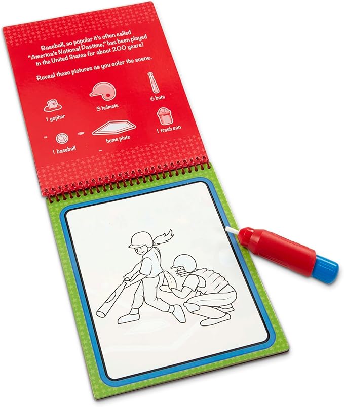 Melissa & Doug On The Go Water Wow! Reusable Water-Reveal Coloring Activity Pad – Sports - Party Favors, Stocking Stuffers, Travel Toys For Toddlers, Mess Free Coloring Books For Kids Ages 3+