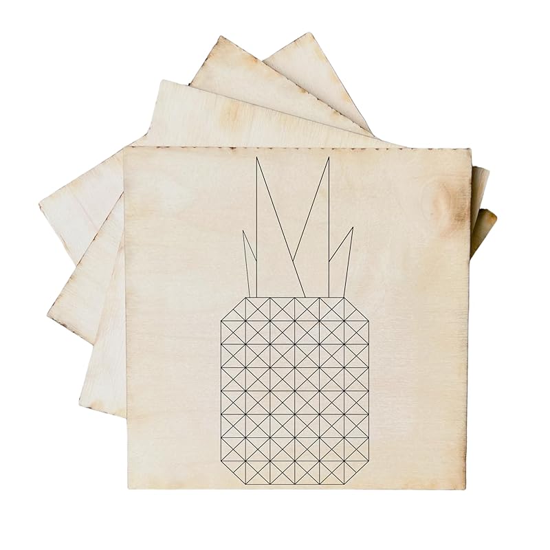 Set of 4 Mini Quilt Block Pattern, Wood Barn Star DIY Kits for Adults, Tiny Wall Hanging Do It Yourself Painting Craft Kit (Pineapple Fruit)