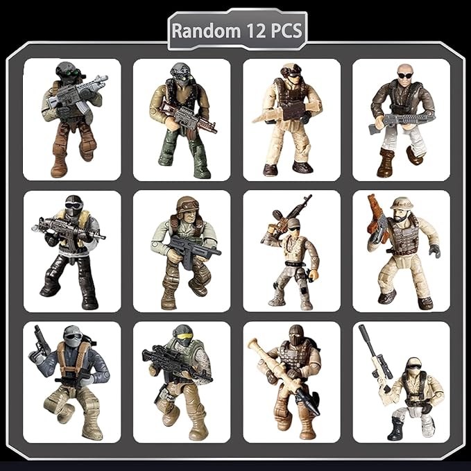 Random 6 PCS Thunder Special Forces Building Block Action Mini-Figures Blind Bags with Multiple Weapons Accessories Equipment Assembly Building Toys Party Favors for Boys