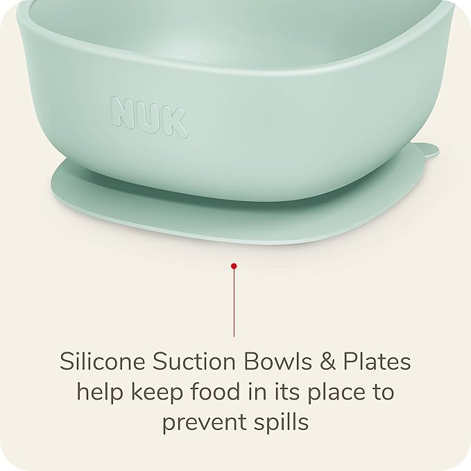 NUK Silicone Baby Suction Bowls, Suction Feature Helps Reduce Spills, Microwave & Dishwasher Safe, BPA-Free, Pack of 2