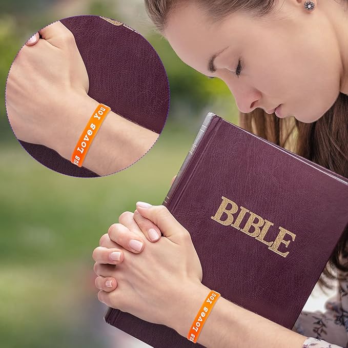 Skylety Jesus Loves You Silicone Wristbands Easter Rubber Wristbands Colorful Jesus Loves You Wristbands Christian Rubber Wristbands for Kids Novelty Party Favors(50 Pieces)