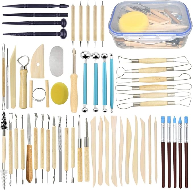 57PCS Ceramic Clay Tools Set with Plastic Case Modeling Pottery Sculpting Tools Kits for Beginners Professionals Kids After School Ceramics Classes